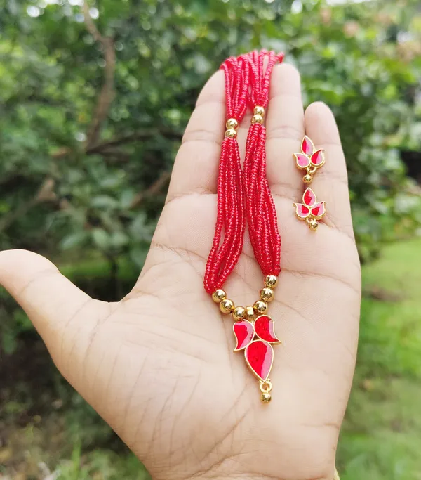 Assamese_Traditional_Red_Meenakari_Jewellery_Set