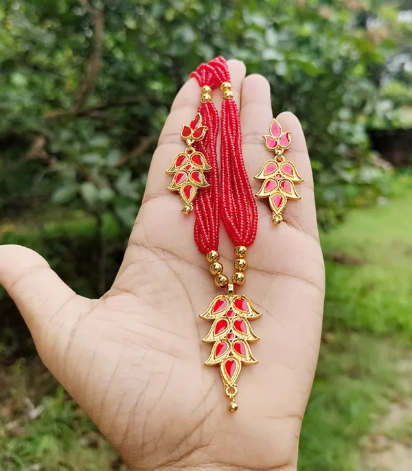 Assamese_Traditional_Red_Meenakari_Jewellery_Set