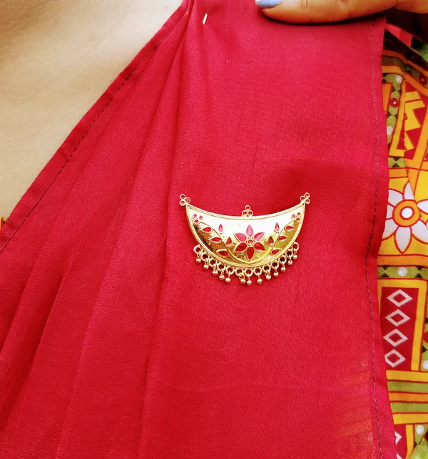 (Pack_Of_2)_Assamese_Traditional_Gold_Plated_Red_Meenakari_Junbiri_Brooch_Pin_For_Women_&_Girls