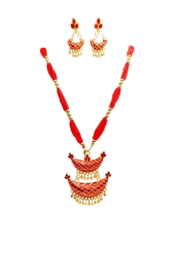 Assamese_Traditional_Gold_Plated_Red_Meenakari_Junbiri_Jewellery_Set_For_Women_&_Girls