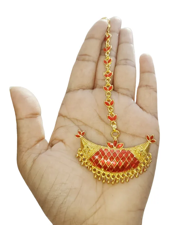 (Pack_Of_2)_Assamese_Traditional_Red_Meenakari_Junbiri_Maang_Tikka