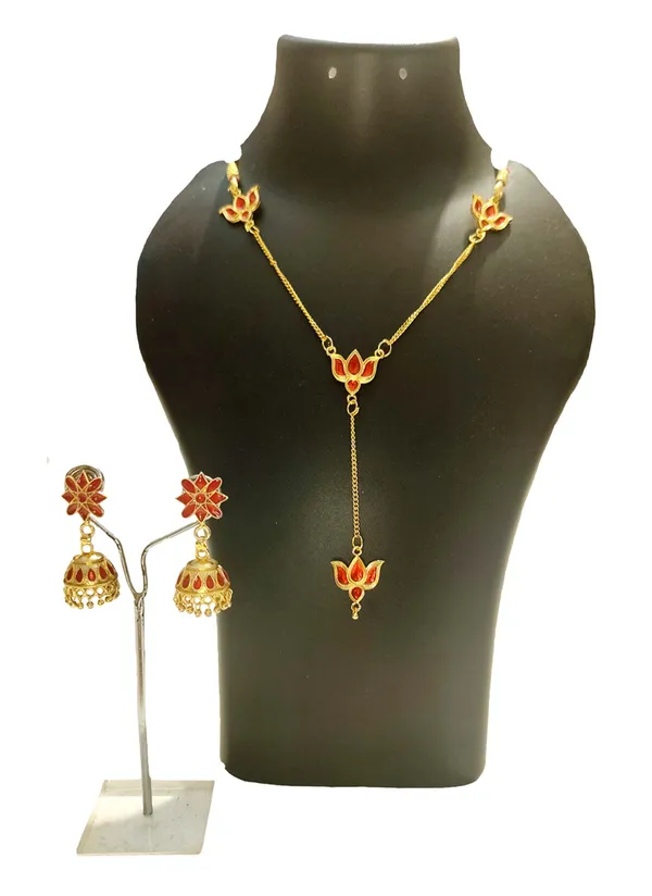 Assamese_Traditional_Red_Meenakari_Lotus_Jewellery_Set
