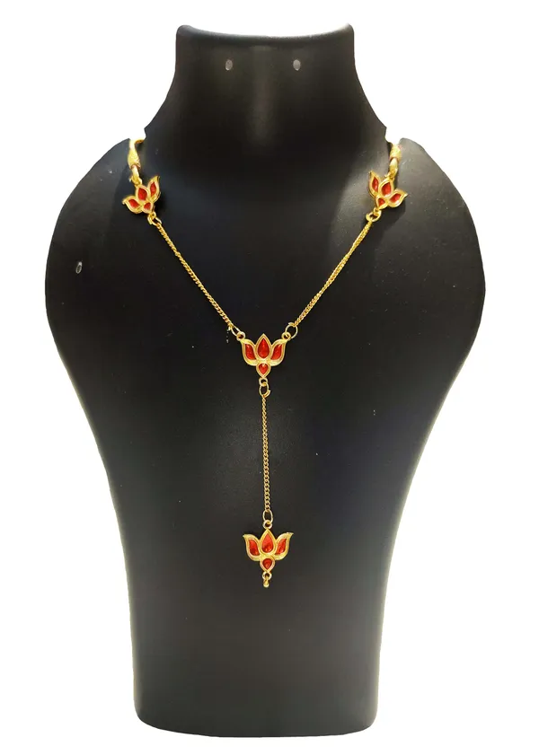 Assamese_Traditional_Red_Meenakari_Lotus_Jewellery_Set