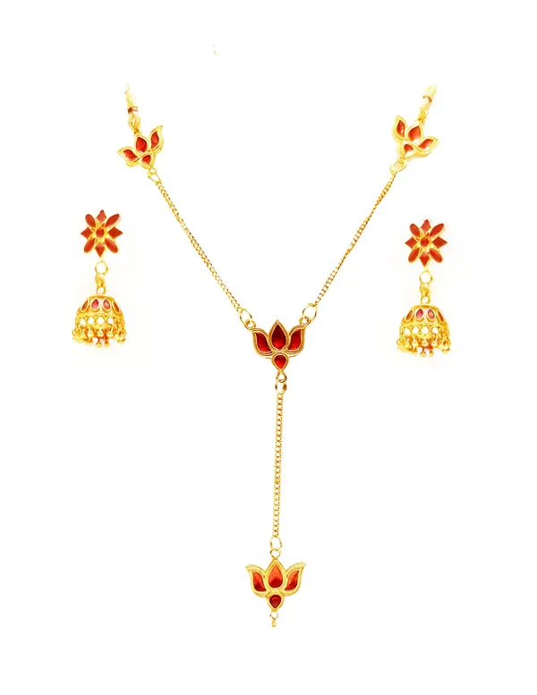 Assamese_Traditional_Red_Meenakari_Lotus_Jewellery_Set