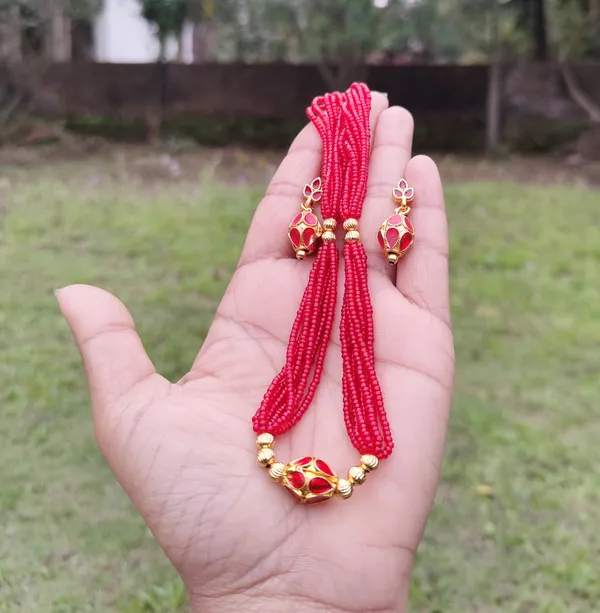 Assamese_Traditional_Copper_Based_Gold_Plated_Red_Meenakari_Monimala_Tassel_Necklace_Set_For_Women_&_Girls