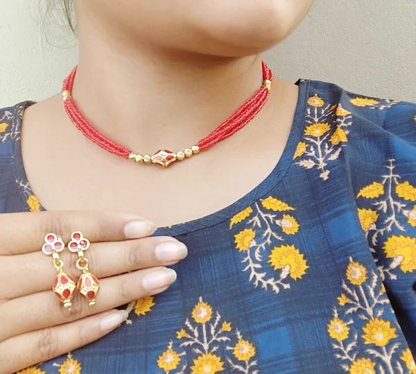 Assamese_Traditional_Copper_Based_Gold_Plated_Red_Meenakari_Monimala_Tassel_Necklace_Set_For_Women_&_Girls