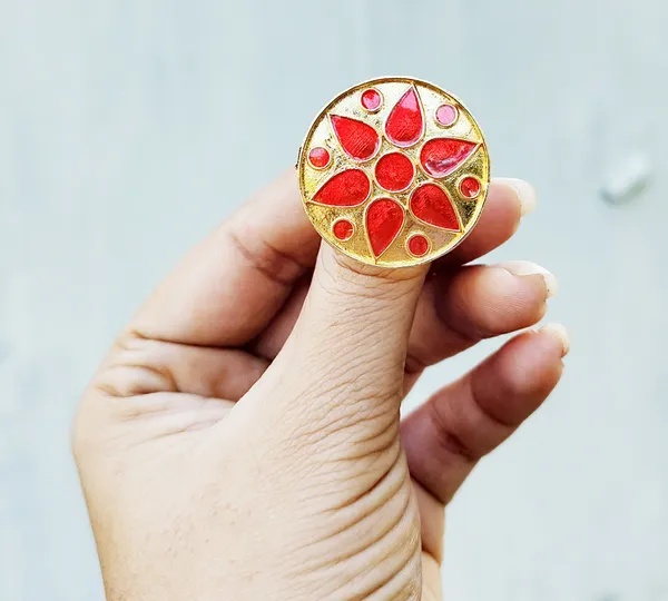 (Pack_Of_2)_Assamese_Traditional_Red_Meenkari_Japi_Finger_Ring