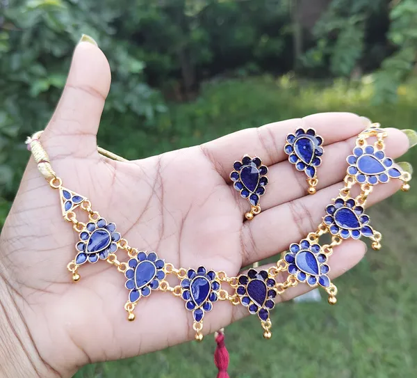 Assamese_Traditional_Blue_Meenakari_Golpata_Jewellery_Set