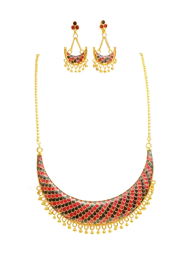 Assamese_Traditional_Red_Black_Meenakari_Junbiri_Jewellery_Set