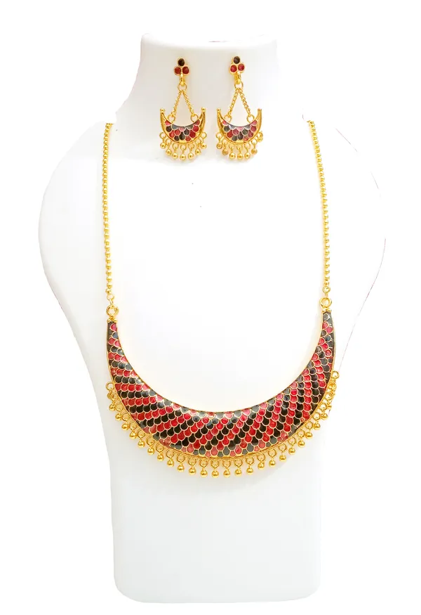 Assamese_Traditional_Red_Black_Meenakari_Junbiri_Jewellery_Set