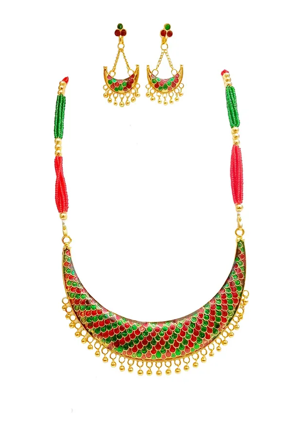 Assamese_Traditional_Red_Green_Meenakari_Junbiri_Jewellery_Set