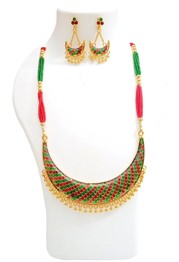 Assamese_Traditional_Red_Green_Meenakari_Junbiri_Jewellery_Set