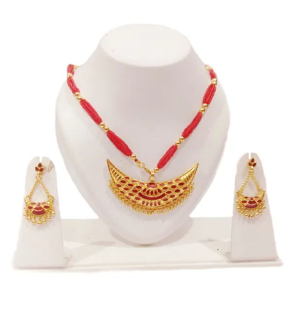 Assamese_Traditional_Red_Meenakari_Junbiri_Jewellery_Set