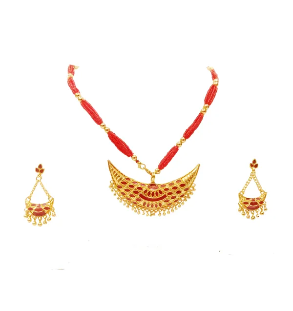 Assamese_Traditional_Red_Meenakari_Junbiri_Jewellery_Set