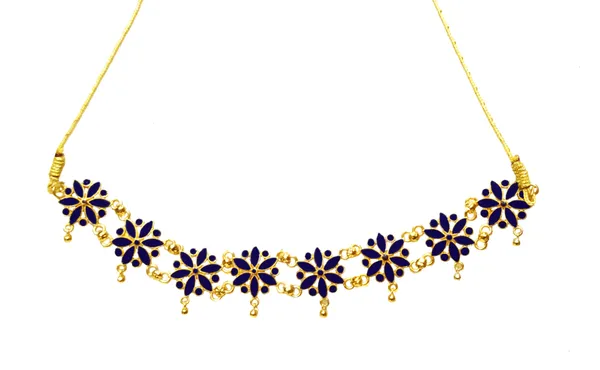 Assamese_Traditional_Gold_Plated_Blue_Colour_Golpata_Necklace_Set_For_Girls_&_Women