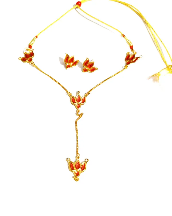 Copper_Based_Assamese_Traditional_Micro_Gold_Plated_Red_Meenakari_Louts_Necklace_Set_For_Women_&_Girls