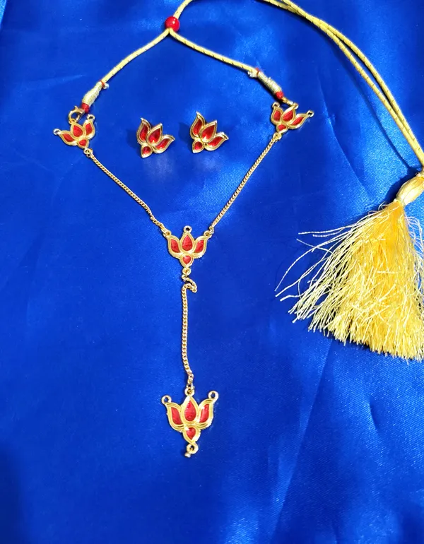 Copper_Based_Assamese_Traditional_Micro_Gold_Plated_Red_Meenakari_Louts_Necklace_Set_For_Women_&_Girls
