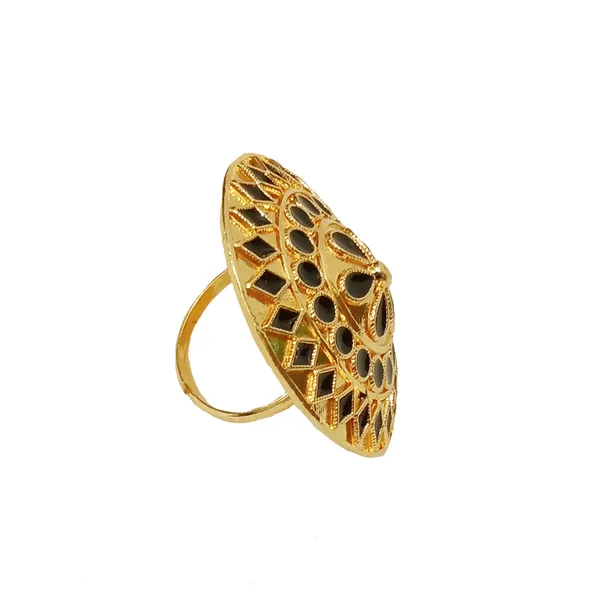 (Pack_Of_2)_Assamese_Traditional_Gold_Plated_Black_Meenakari_Japi_Finger_Ring_For_Girls_&_Women