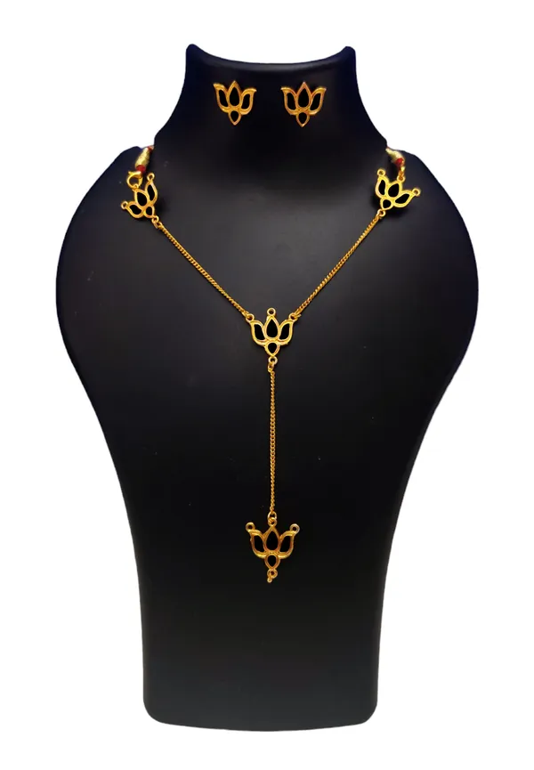 Assamese_Traditional_Gold_Plated_Black_Minakari_Lotus_Necklace_Set_For_Women_&_Girls