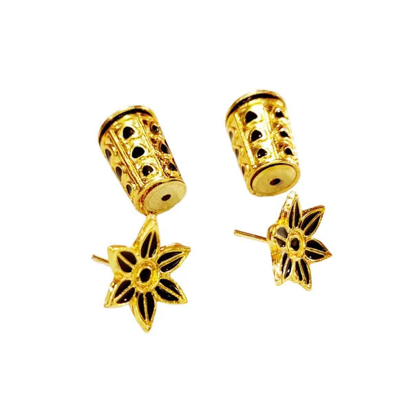 Assamese_Traditional_Gold_Plated_Black_Meenakari_Thuriya_Earring_Set_For_Women_&_Girls