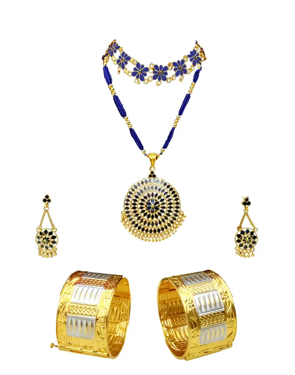 Copper_Based_Assamese_Traditional_Blue_Meenakari_Bridal_Combo_Jewellery_Set