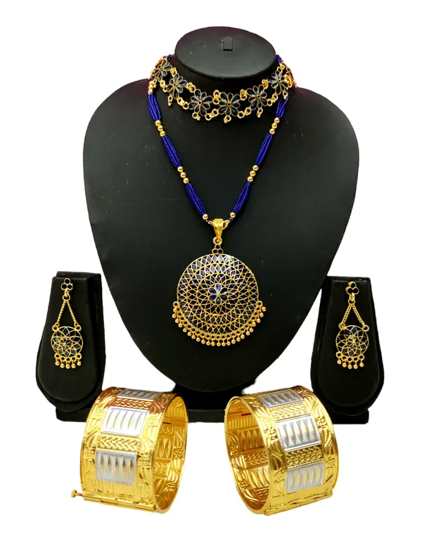 Copper_Based_Assamese_Traditional_Blue_Meenakari_Bridal_Combo_Jewellery_Set