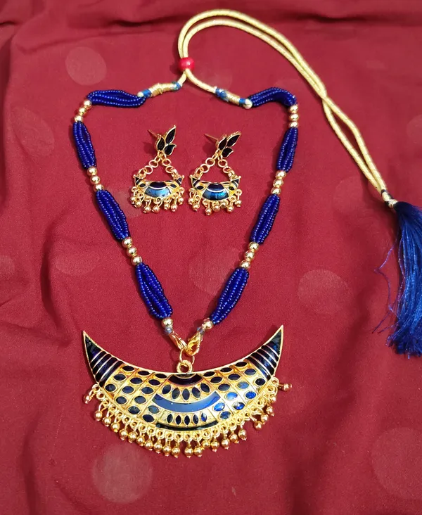 Assamese_Traditional_Blue_Meenakari_Junbiri_Jewellery_Set