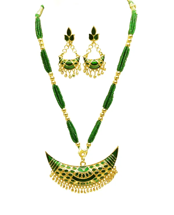 Assamese_Traditional_Green_Meenakari_Junbiri_Jewellery_Set