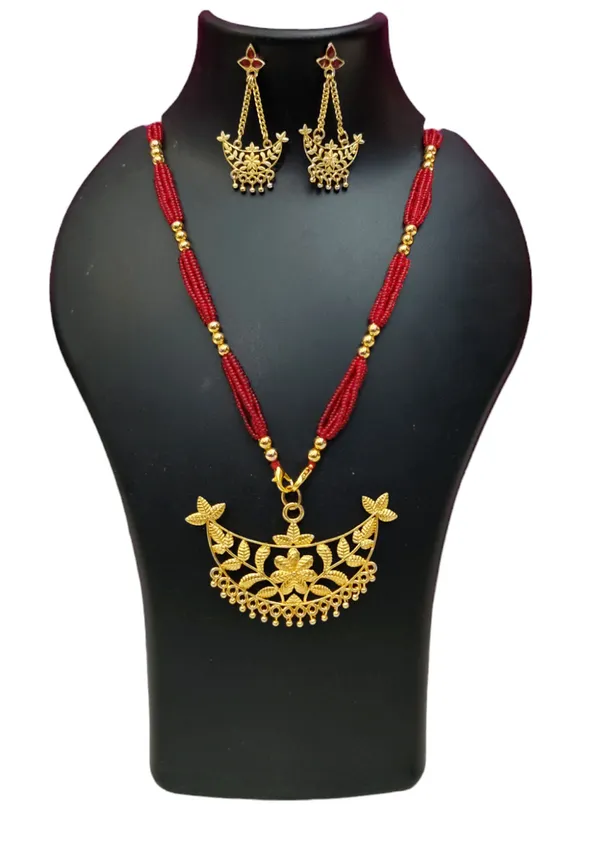 Assamese_Traditional_Gold_Plated_With_Red_Tassel_Junbiri_Jewellery_Set_For_Women_&_Girls