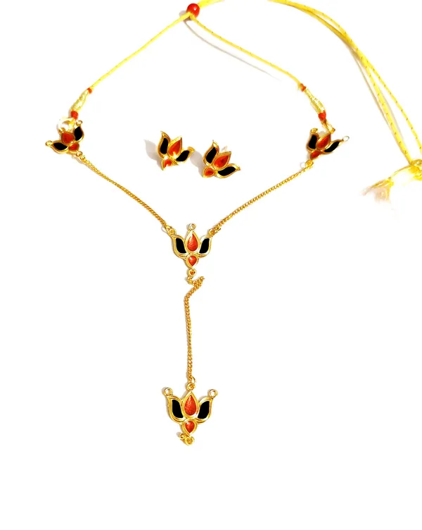 assamese_traditional_red_black_meenakari_lotus_jewellery_set