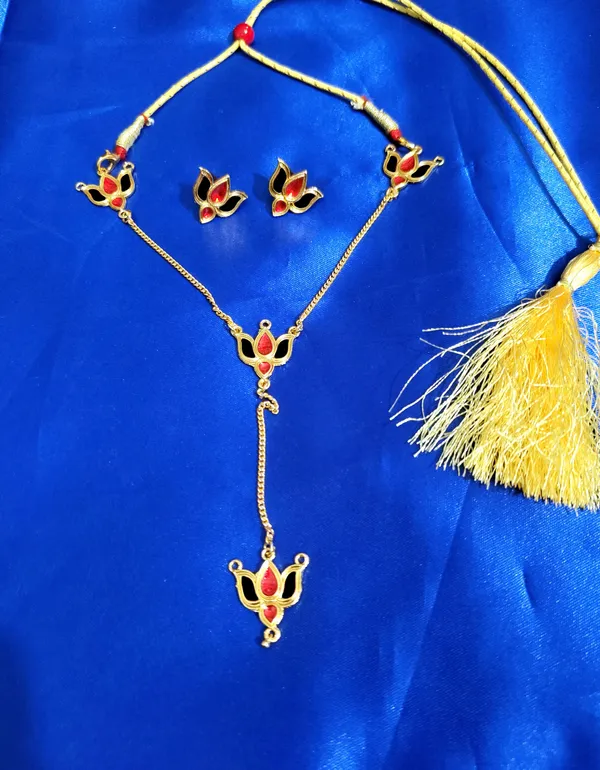 assamese_traditional_red_black_meenakari_lotus_jewellery_set