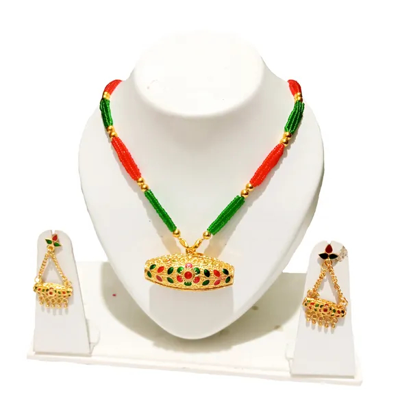 Assamese_Traditional_Red_Green_Meenakari_Dholbiri_Tassel_Jewellery_Set