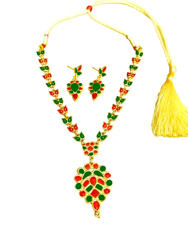 Assamese_Traditional_Gold_Plated_Red_Green_Meenakari_Dugdugi_Patti_Chain_Jewellery_Set_For_Women_&_Girls