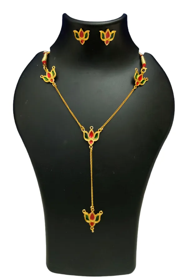 bggold_copper_based_assamese_traditional_red_green_meenakari_lotus_jewellery_set