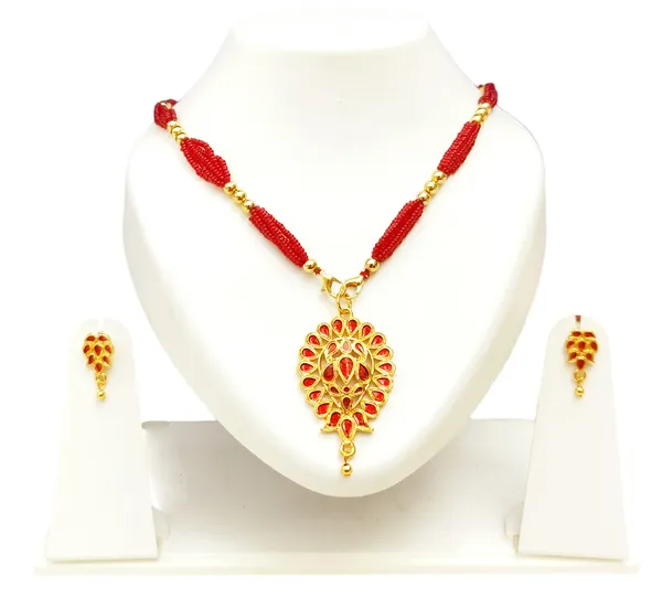 Assamese_Traditional_Red_Meenakari_Dugdugi_Jewellery_Set