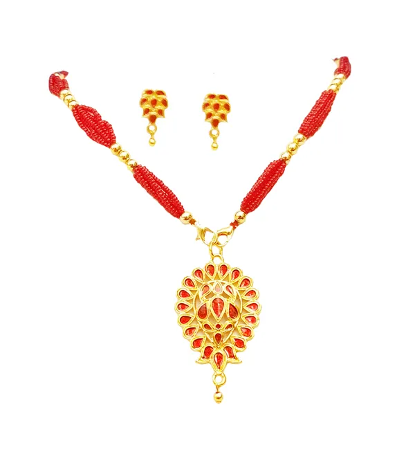 Assamese_Traditional_Red_Meenakari_Dugdugi_Jewellery_Set