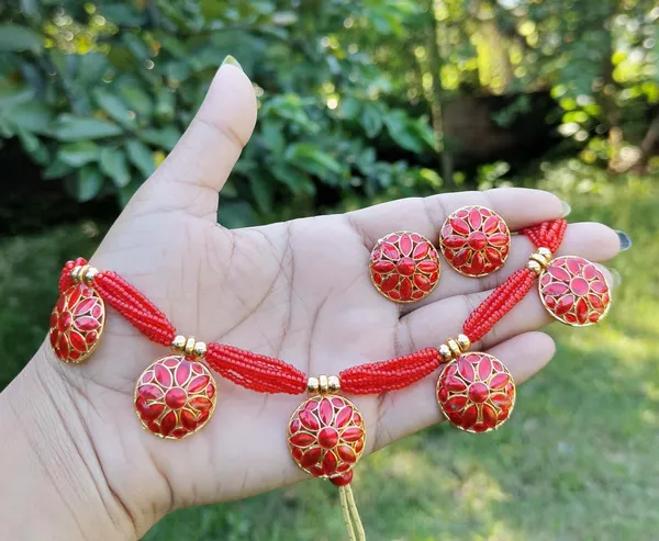 Assamese_Traditional_Red_Meenakari_Red_Japi_Golpata_Jewellery_Set