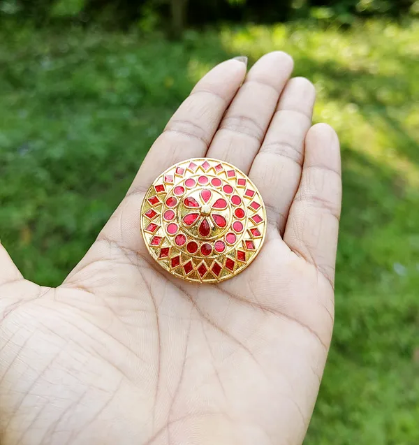 Assamese_Traditional_Red_Meenakari_Japi_Brooch_Pin