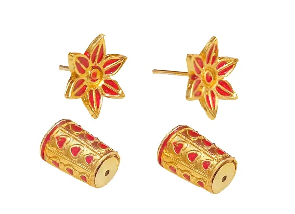 Assamese_Traditional_Red_Meenakari_Thuriya_Earring_Set