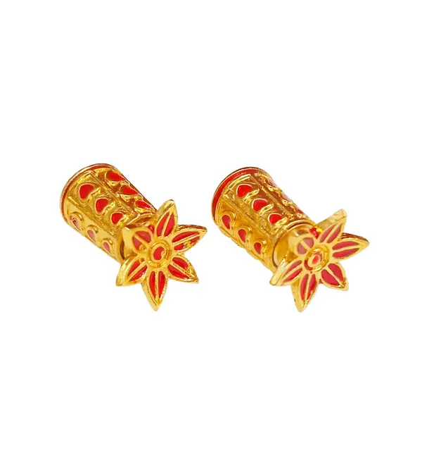 Assamese_Traditional_Red_Meenakari_Thuriya_Earring_Set