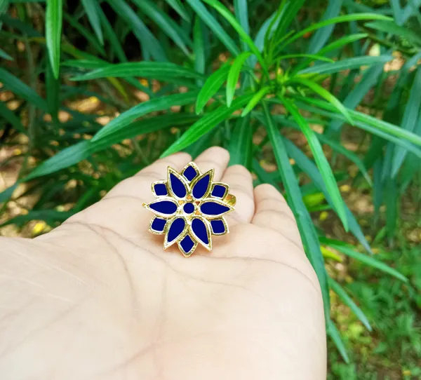 Assamese_Traditional_Copper_Gold_Plated_Blue_Colour_Finger-Ring_For_Girls_&_Women