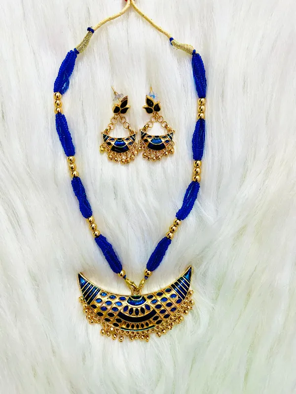 Assamese_Traditional_Blue_Meenakari_Junbiri_Jewellery_Set
