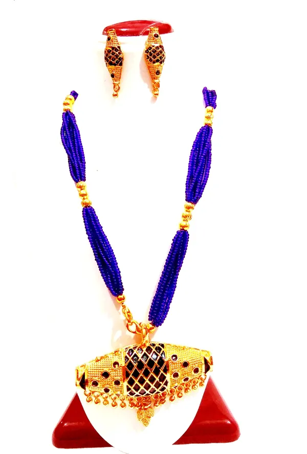 Assamese_Traditional_Blue_Dhulabari_Tassel_Jewellery_Set