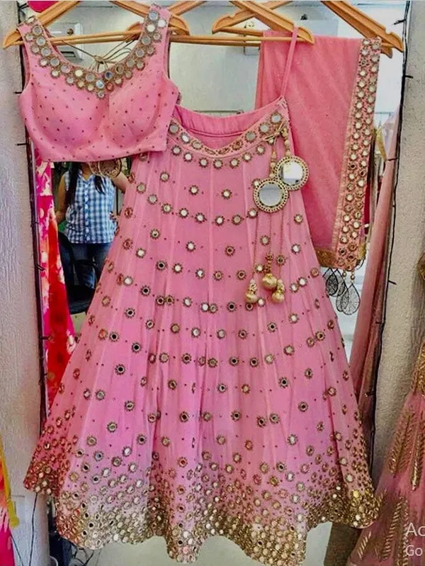 Janisha readymade - shibori pink mirror work lehenga – SejKin
