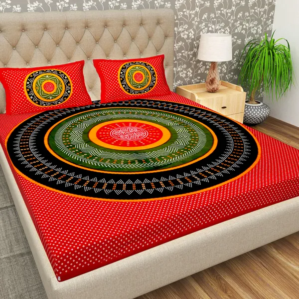 Sakshi Textiles Rajasthani Traditional Bandhani Printed Double Bed