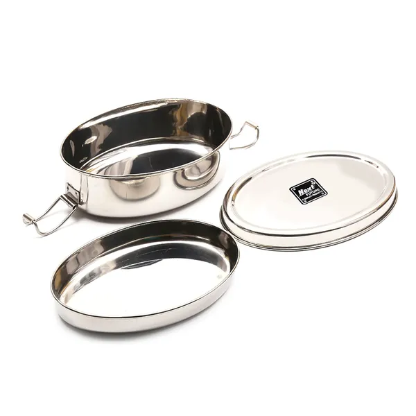 Next Future stainless steel lunch box food pack with steel seperator plate locking clip Oval Medium size 18x13x5.5cm 600ml Price in India