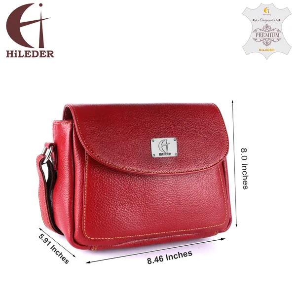 HiLEDER_Genuine_Leather_Crossbody_Sling_Messenger_Slim_Shoulder_Purse_Satchel_Bag_for_Women_&_Girl_with_Magnetic_Snap_Closure_|_Medium_Size_|_Red
