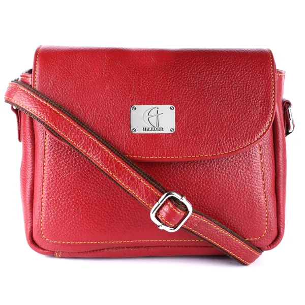 HiLEDER_Genuine_Leather_Crossbody_Sling_Messenger_Slim_Shoulder_Purse_Satchel_Bag_for_Women_&_Girl_with_Magnetic_Snap_Closure_|_Medium_Size_|_Red