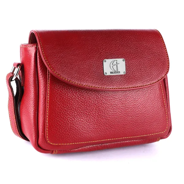 HiLEDER_Genuine_Leather_Crossbody_Sling_Messenger_Slim_Shoulder_Purse_Satchel_Bag_for_Women_&_Girl_with_Magnetic_Snap_Closure_|_Medium_Size_|_Red