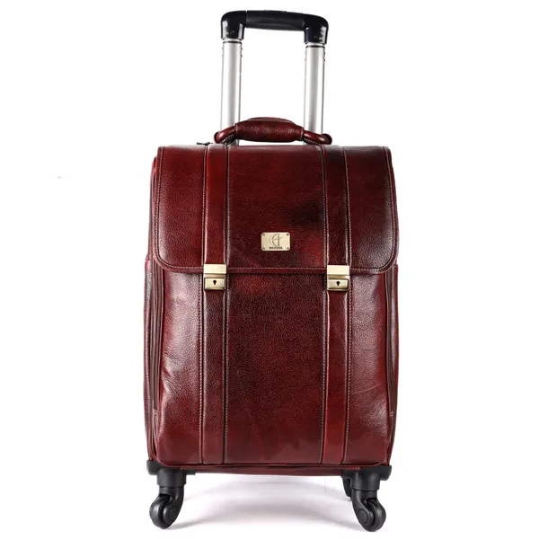 HiLEDER HiLEDER 100 Pure Genuine Leather Suitcase Trolley Laptop Roller Case Bag for Luggage and Business Tourist Soft Sided with Plain Designer 4 Wheels for Men Women Brown Price in India